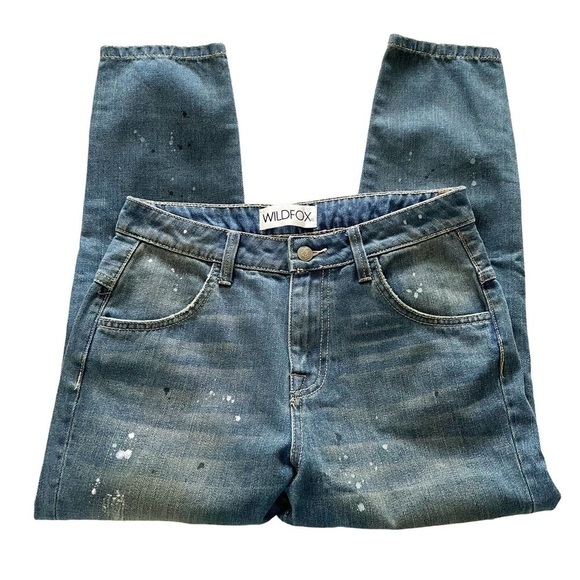 WILDFOX Baggy Jeans Size 24 NWT Crop Paint Splatter Distressed Da Vinci Wash - Picture 6 of 12